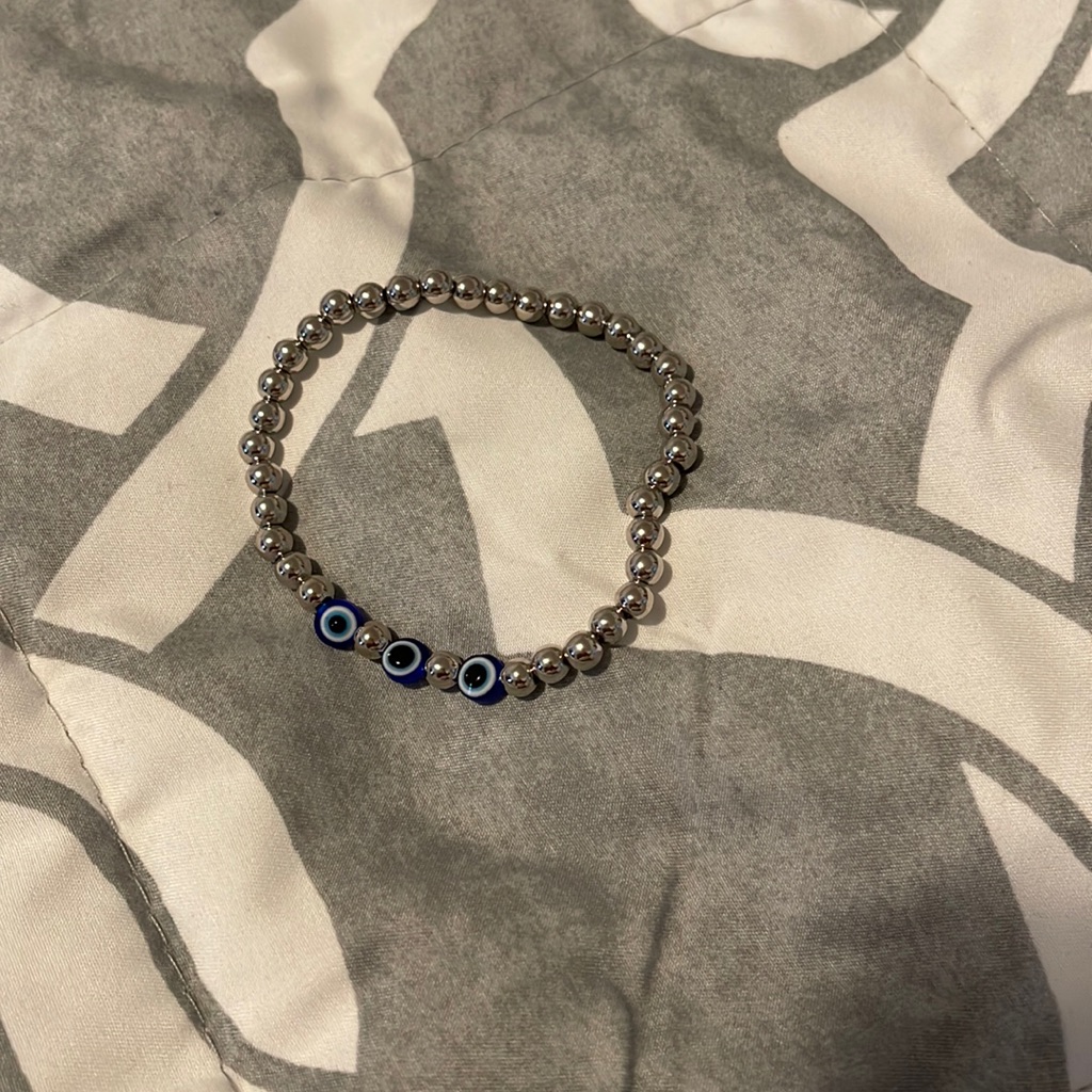 Evil Eye Bracelet Long Lasting Brass Silver Plated Beads